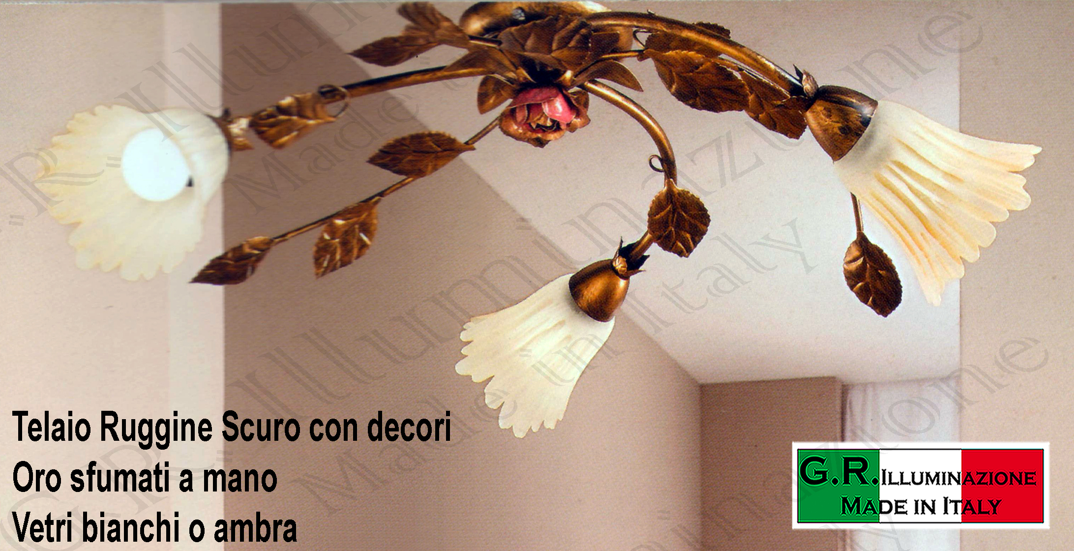 Lampadari Plafoniere Rosse : Lampadario plafoniera in ferro battuto luci ruggine oro cucina